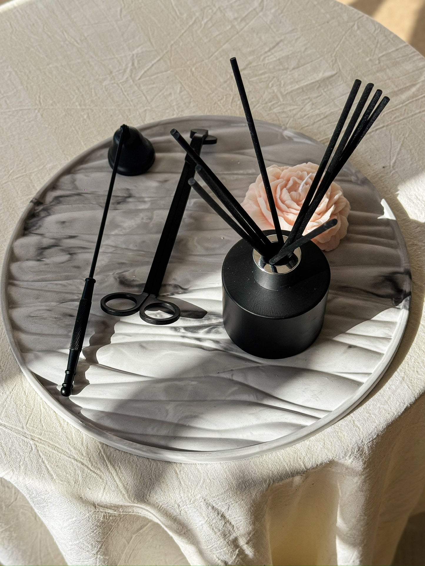 Handmade Gypsum Decorative Tray – Textured Round Tray